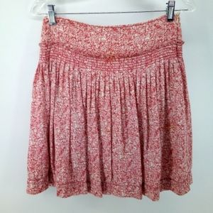 M.S.S.P. Fall Rust Floral Smocked Pleated Skater Skirt XS Rayon Blend